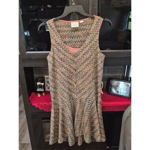 Maeve Knit Dress Sleeveless Chevron Hi-Low Lined Casual Party Medium Boho 048‎